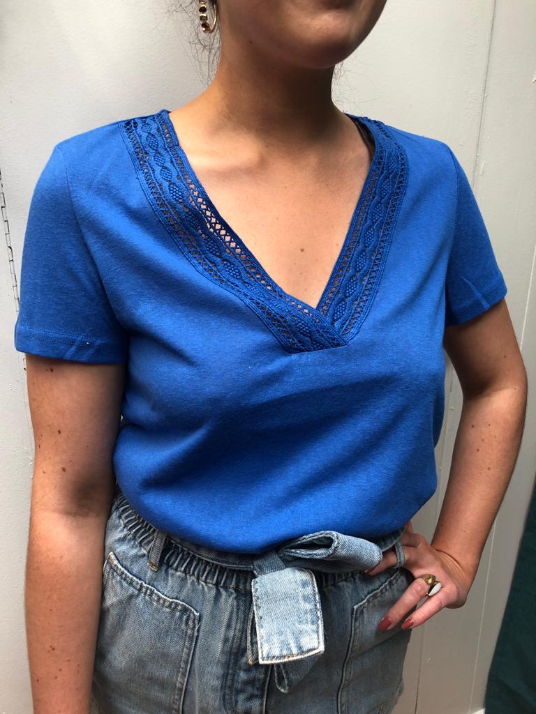 t-shirt bleu broderie coton marque ycoo