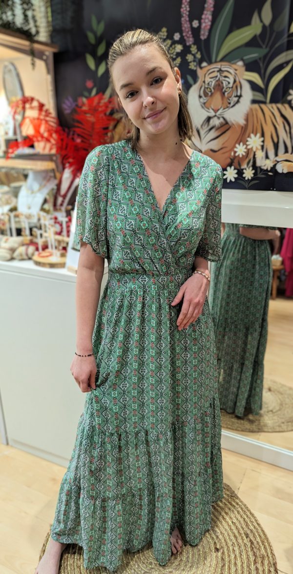ROBE LONGUE ESTHER vert amande MARQUE YCOO