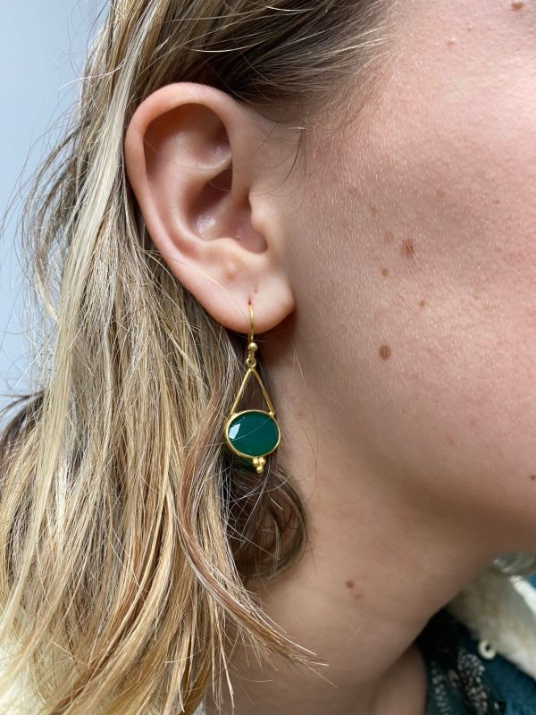 Boucles d'oreilles céto pierre naturelle onyx vert laiton doré