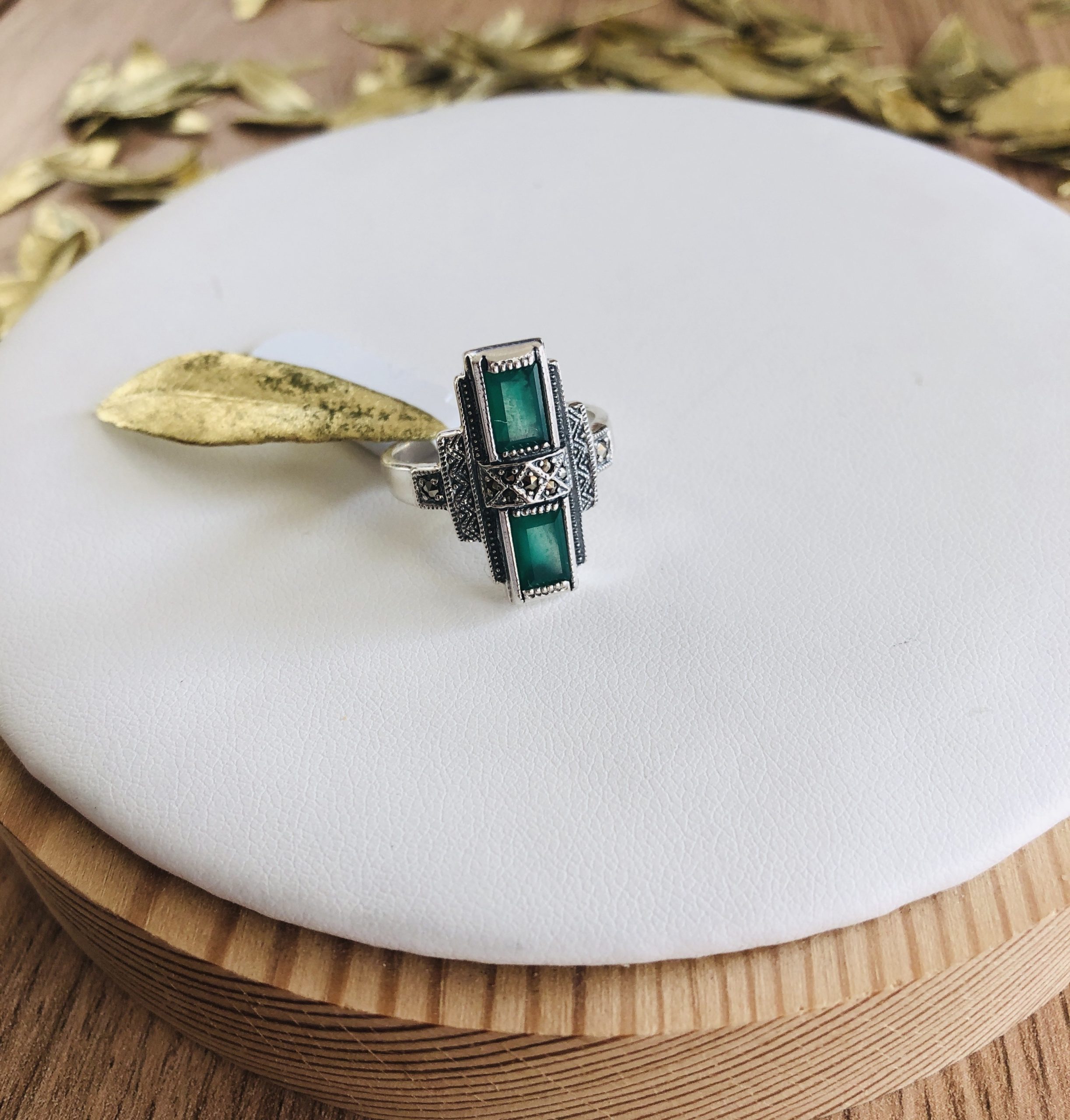 bague argent art deco agate verte marque la Metrop
