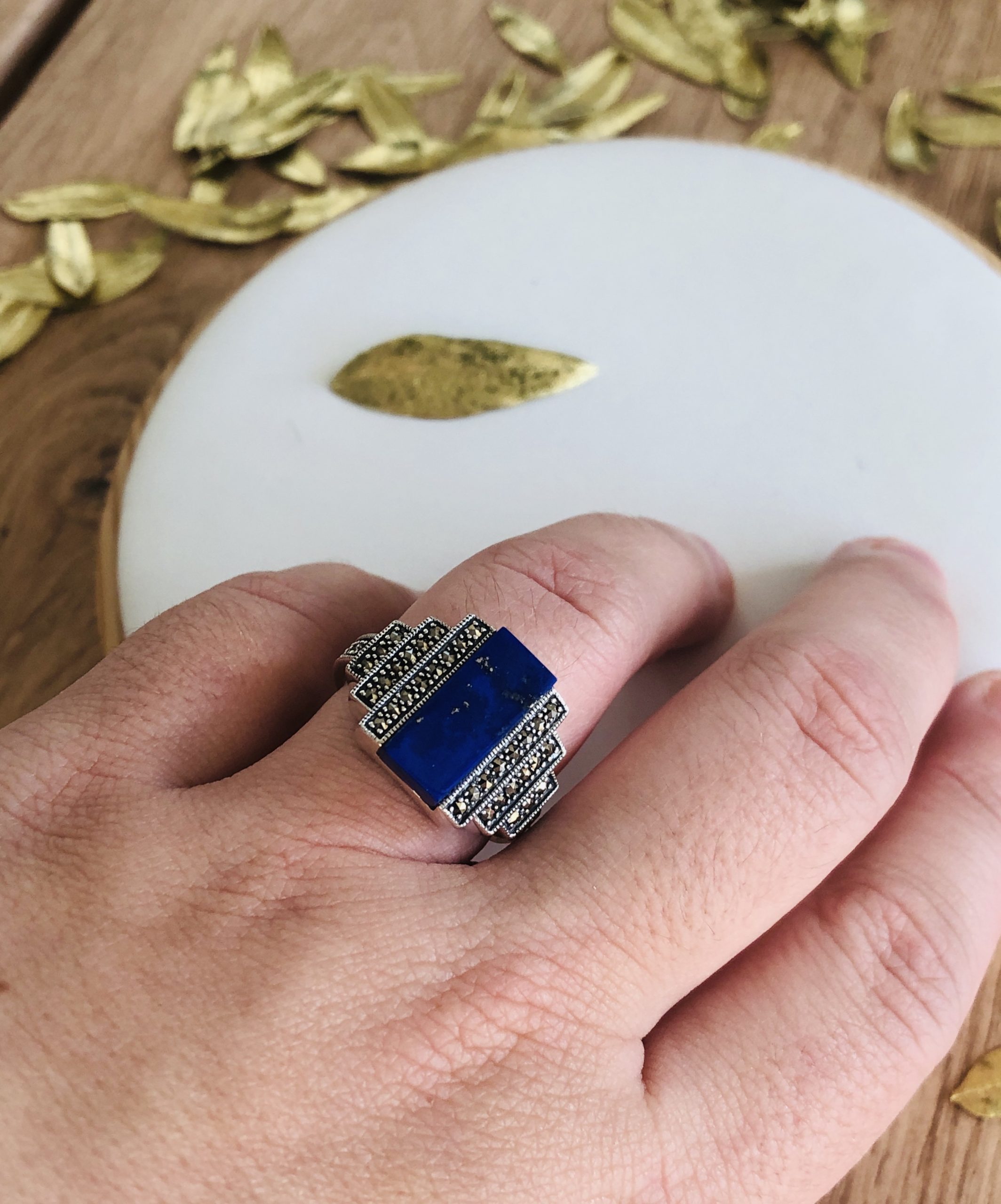 bague argent art deco lapis lazuli marque la Metrop