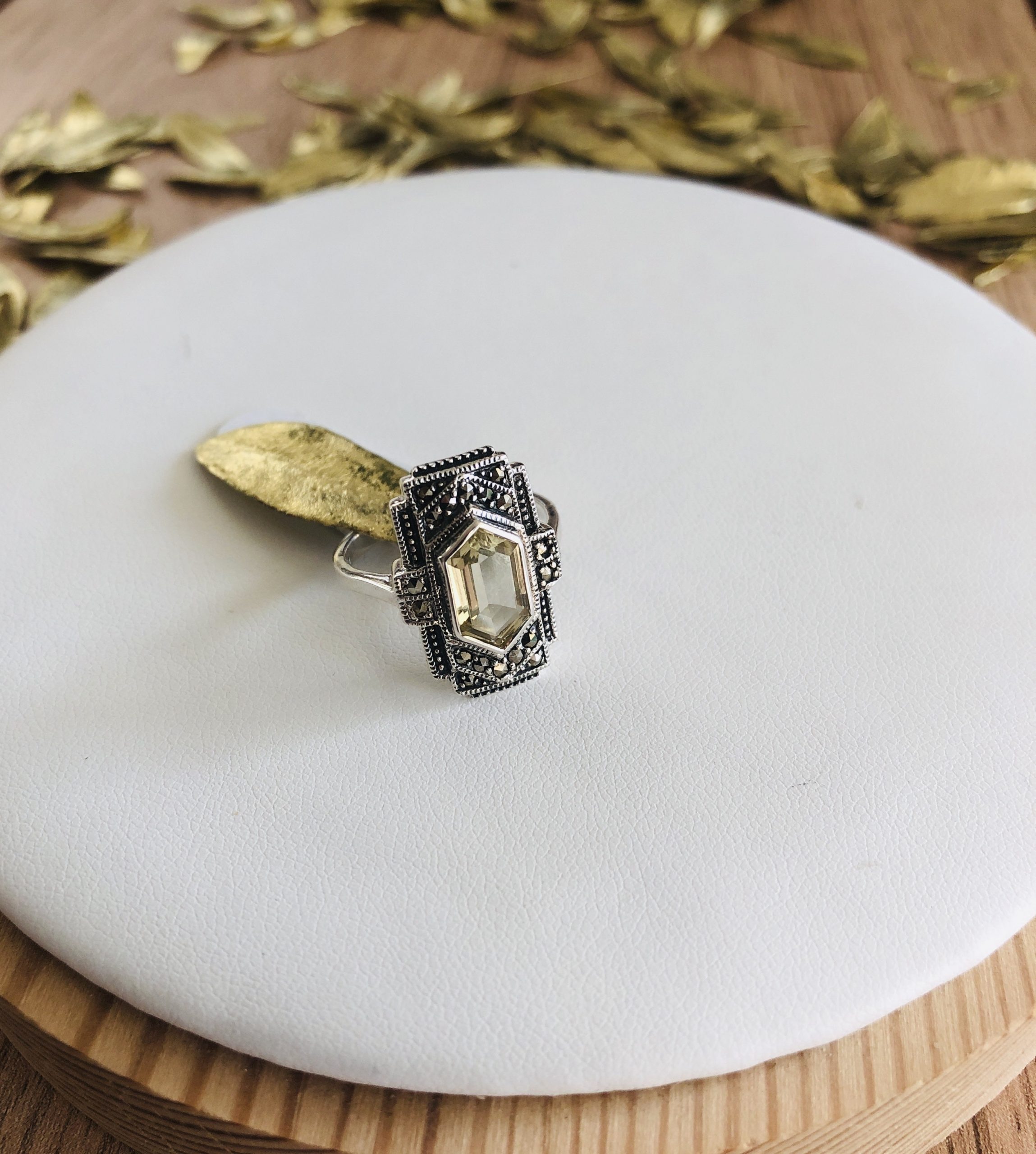 bague argent art deco quartz fumé marque la Metrop