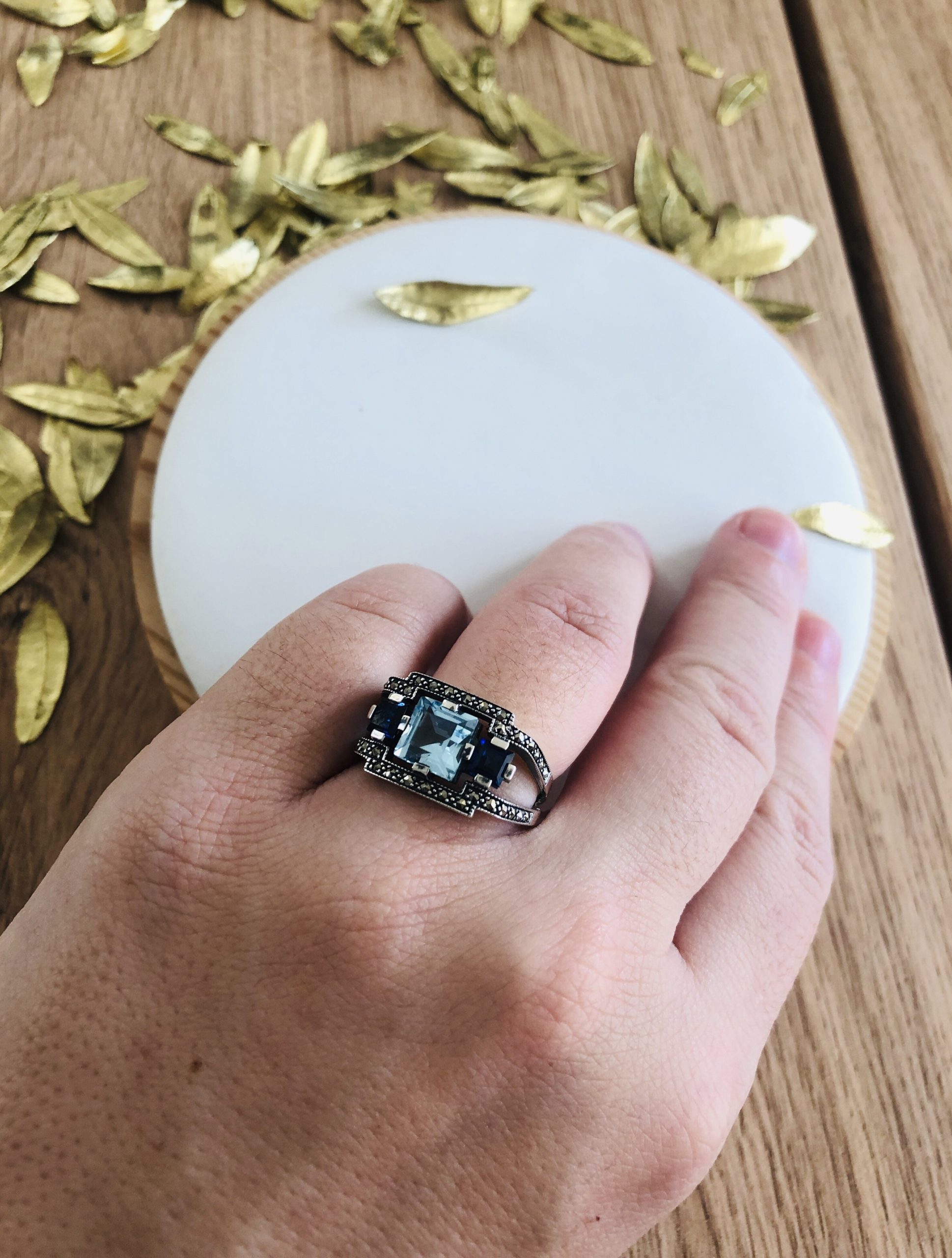 bague argent art deco topaze bleue marque la Metrop