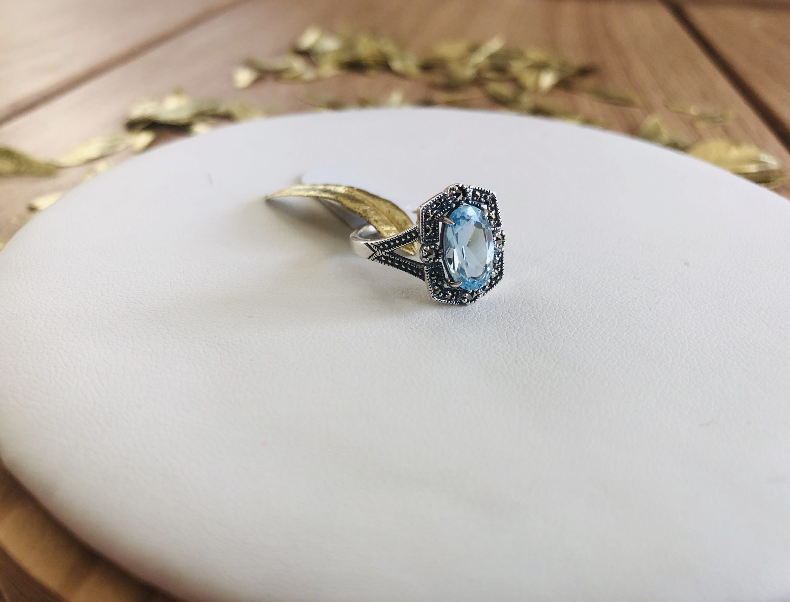 bague argent art deco topaze bleue marque la Metrop