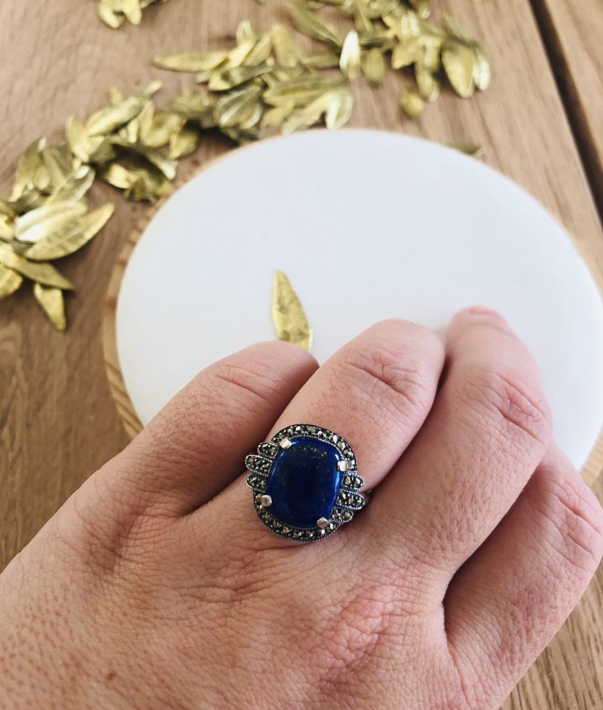 bague art deco argent 925 lapis lazuli marcassites marque La Metrop Compagnie