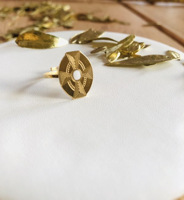 bague blanc réglable marque OMACOO bijoux acier inoxydable doré