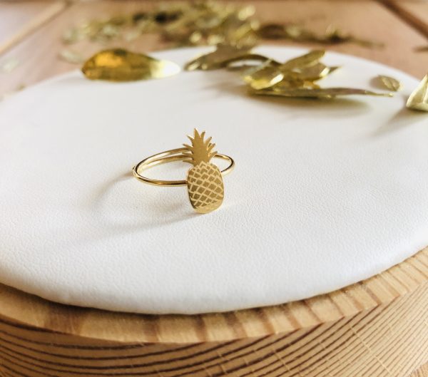bague reglable ananas acier inoxydable doré marque OMACOO