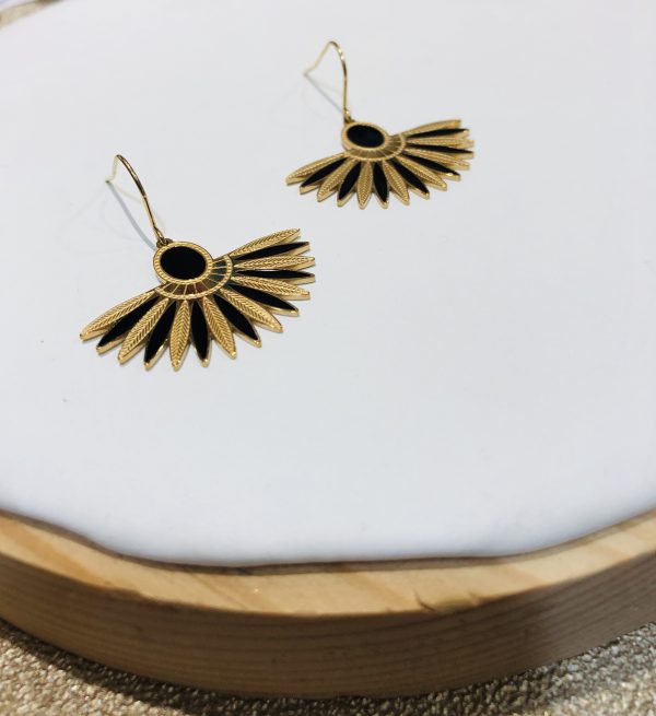 boucles d'oreilles émail noir acier inoxydable doré marque OMACOO tiges