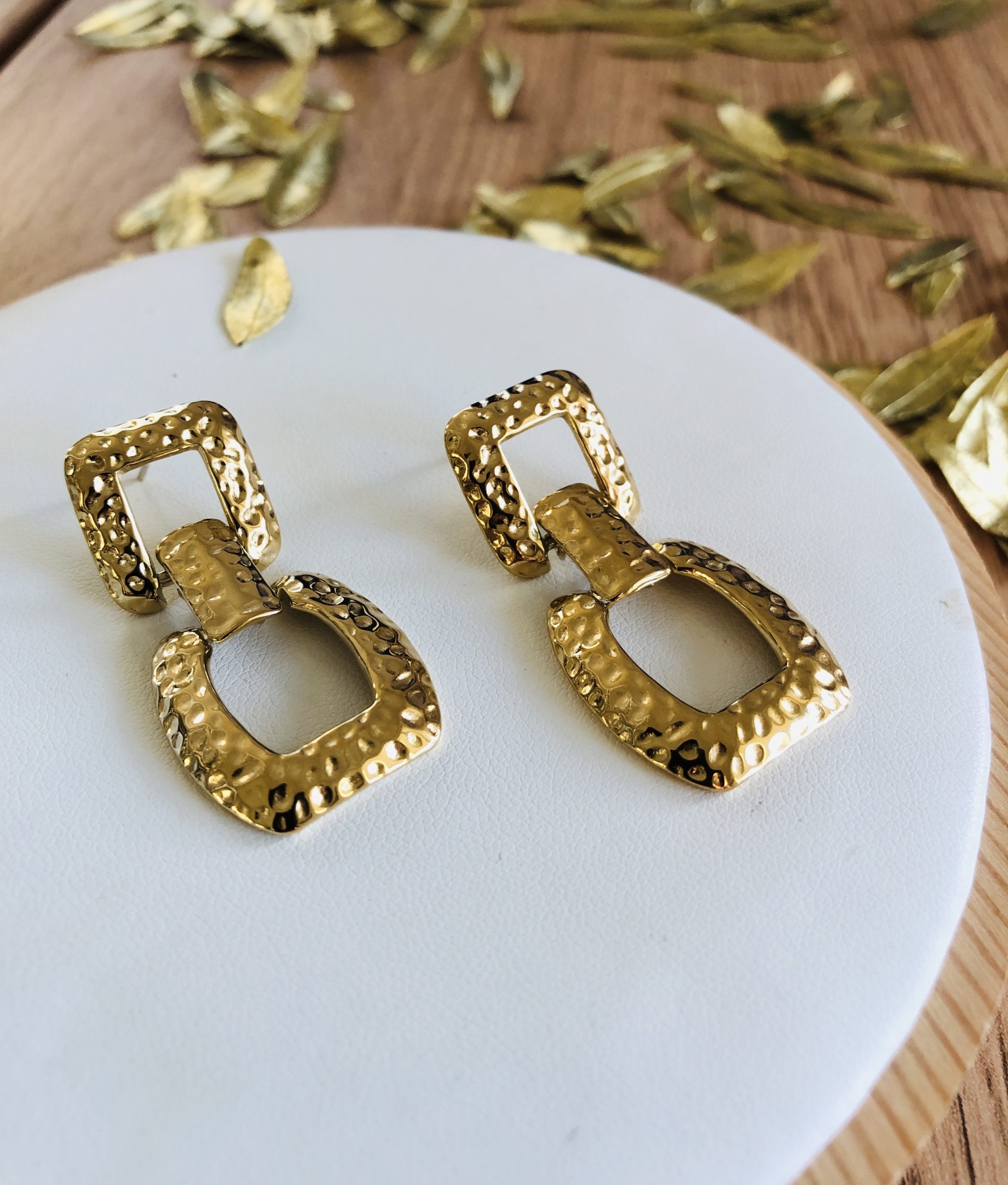 boucles d'oreilles fleurs acier inoxydable doré marque Bohm