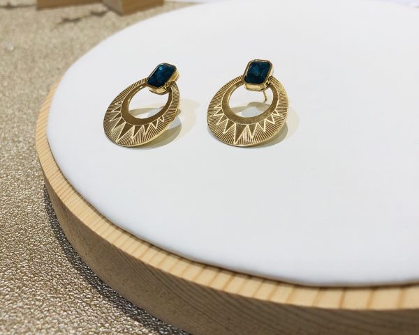boucles d'oreilles lapis lazuli acier inoxydable doré marque OMACOO