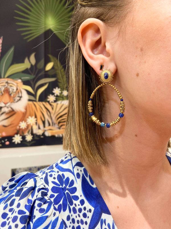 boucles d'oreilles lapis lazuli acier inoxydable doré marque OMACOO