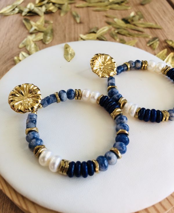 boucles d'oreilles lapis lazuli acier inoxydable doré marque OMACOO