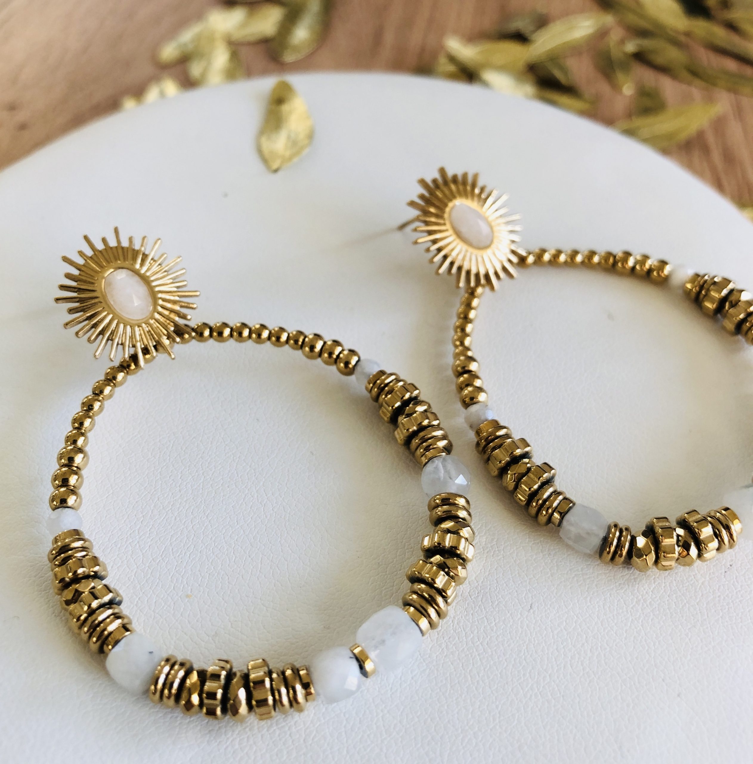 boucles d'oreilles nacre acier inoxydable doré marque OMACOO