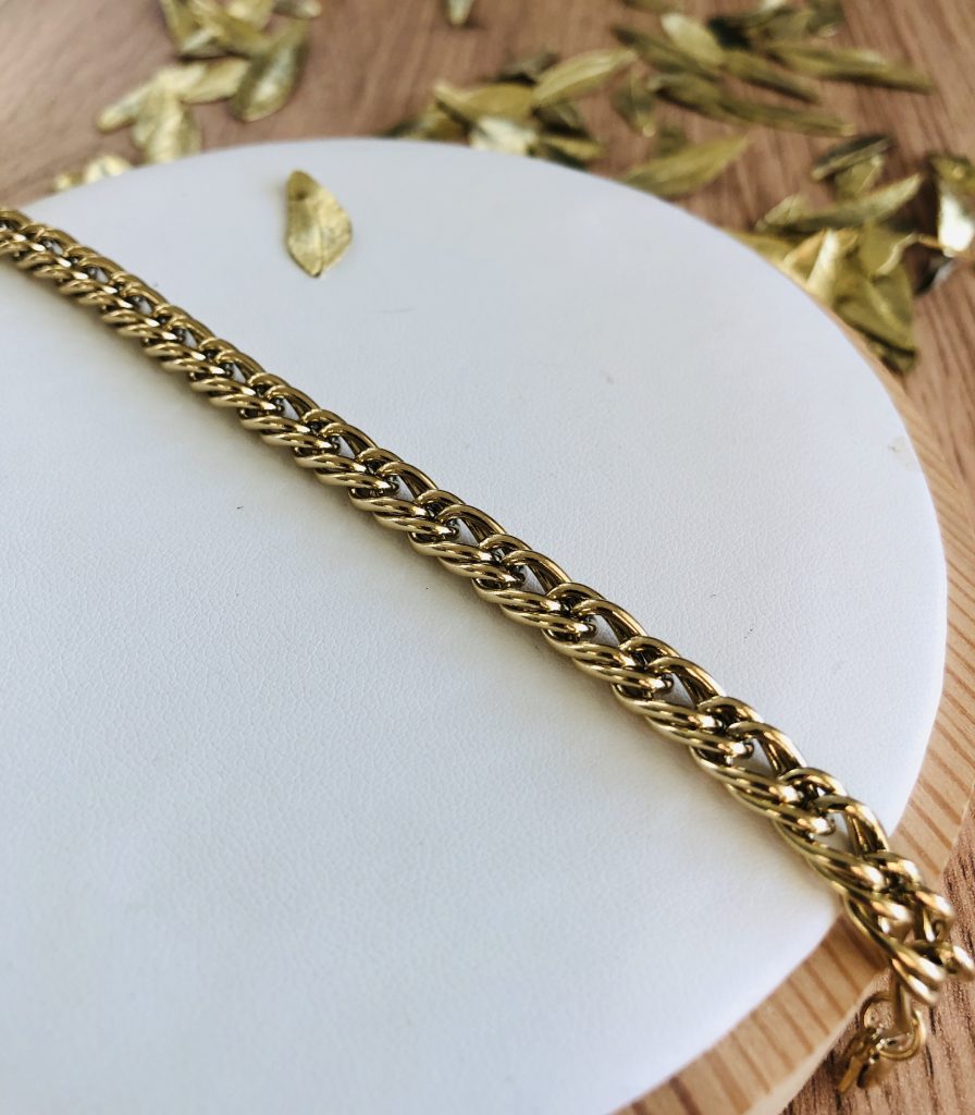 bracelet chaine maille acier inoxydable dore à l'or fin marque bohm