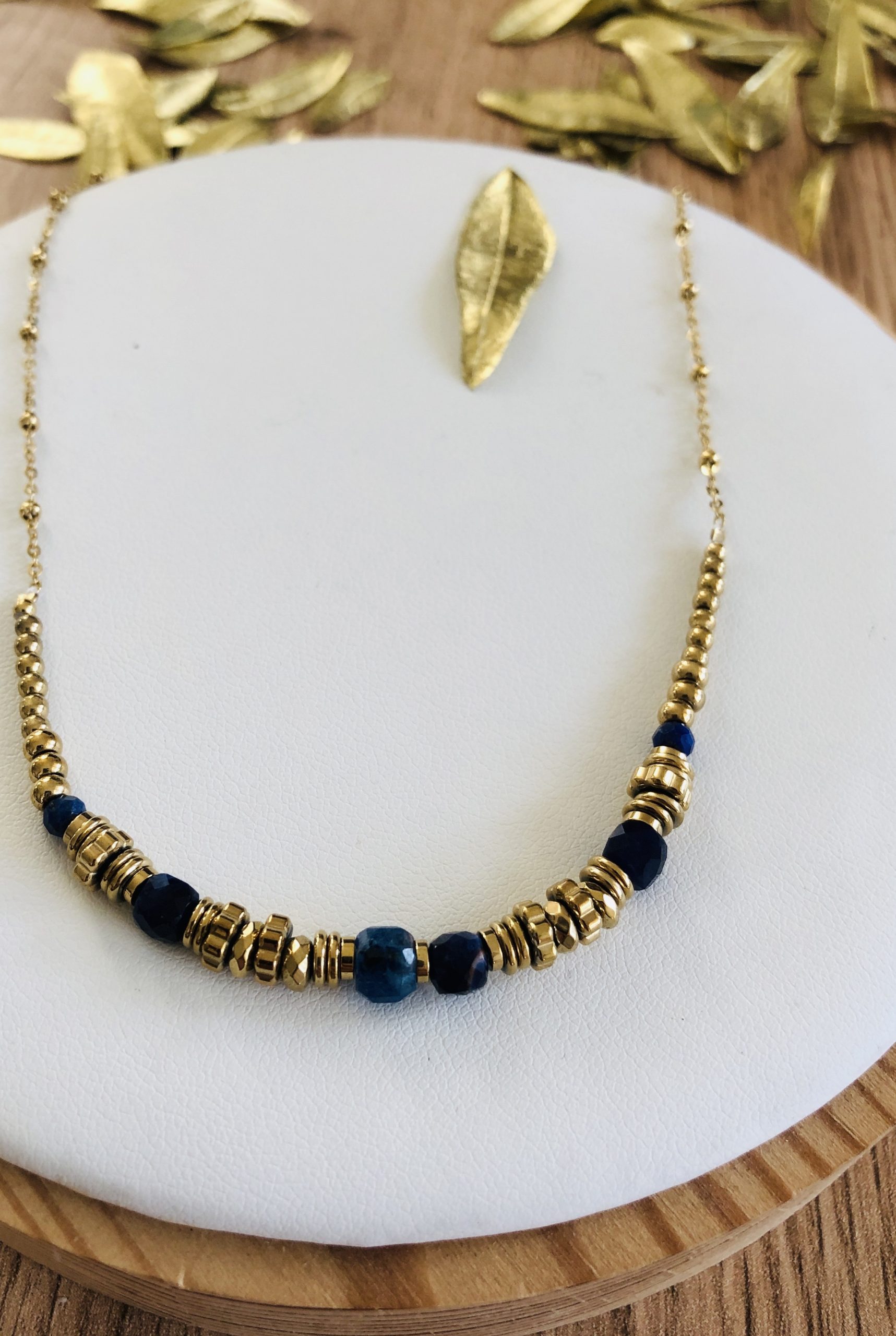 collier pierre naturelle lapis lazuli acier inoxydable marque omacoo