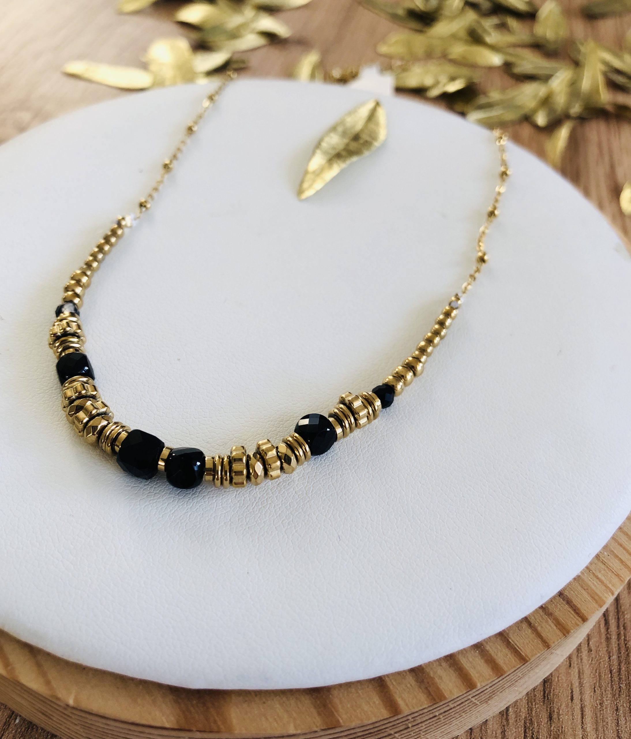 collier pierre naturelle onyx acier inoxydable marque omacoo