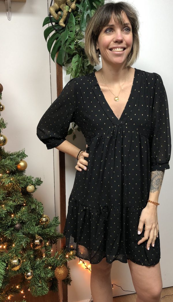 robe courte ampledaphné noir doré robe de fêtes marque YCOO.