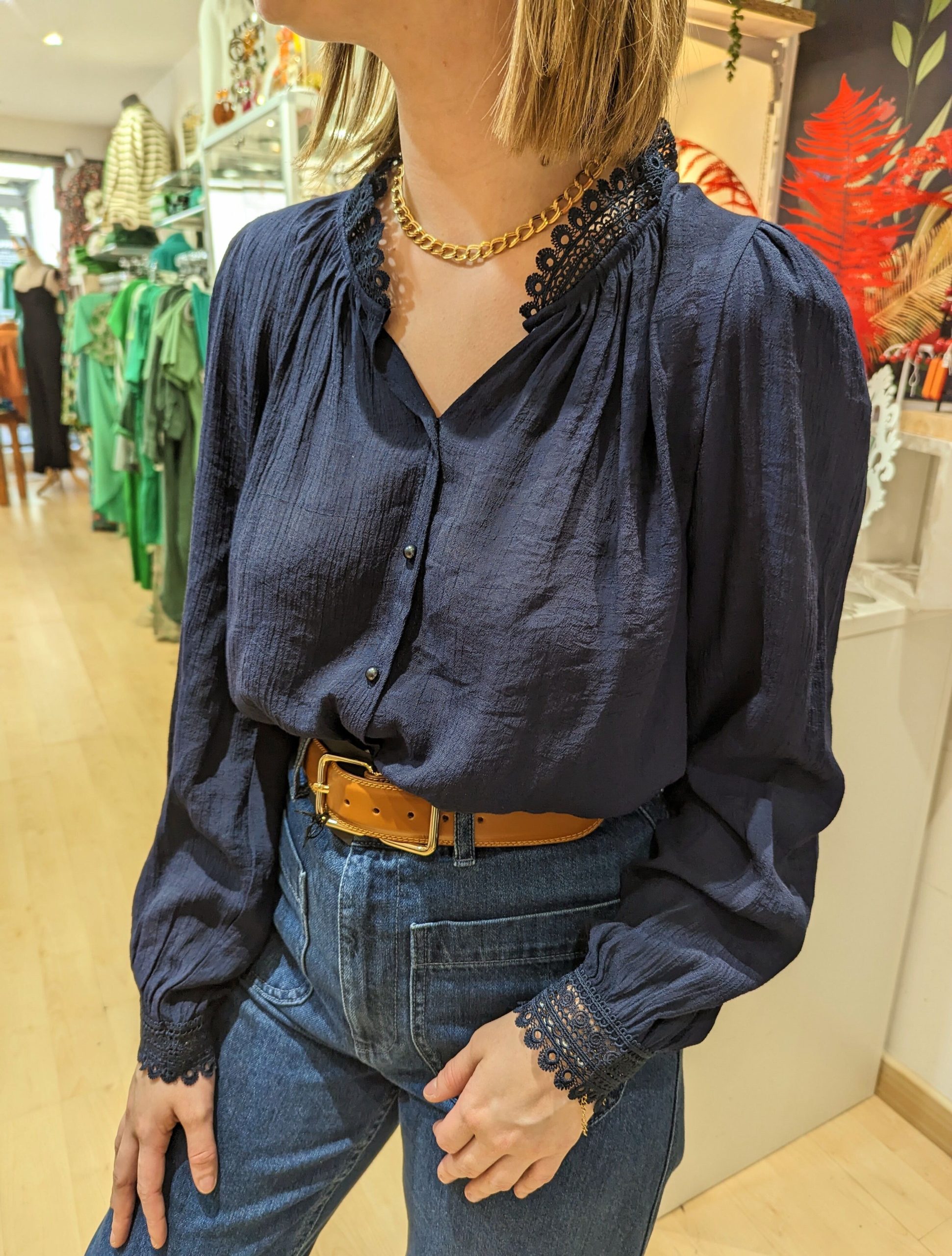 blouse giselle marine dentelle marque ycoo