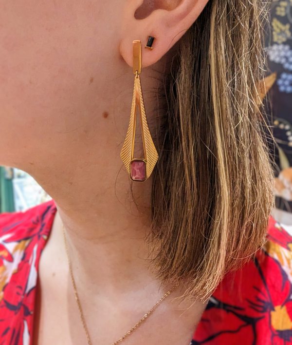 boucles d'oreilles Rhodochrosite acier inoxydable doré marque OMACOO