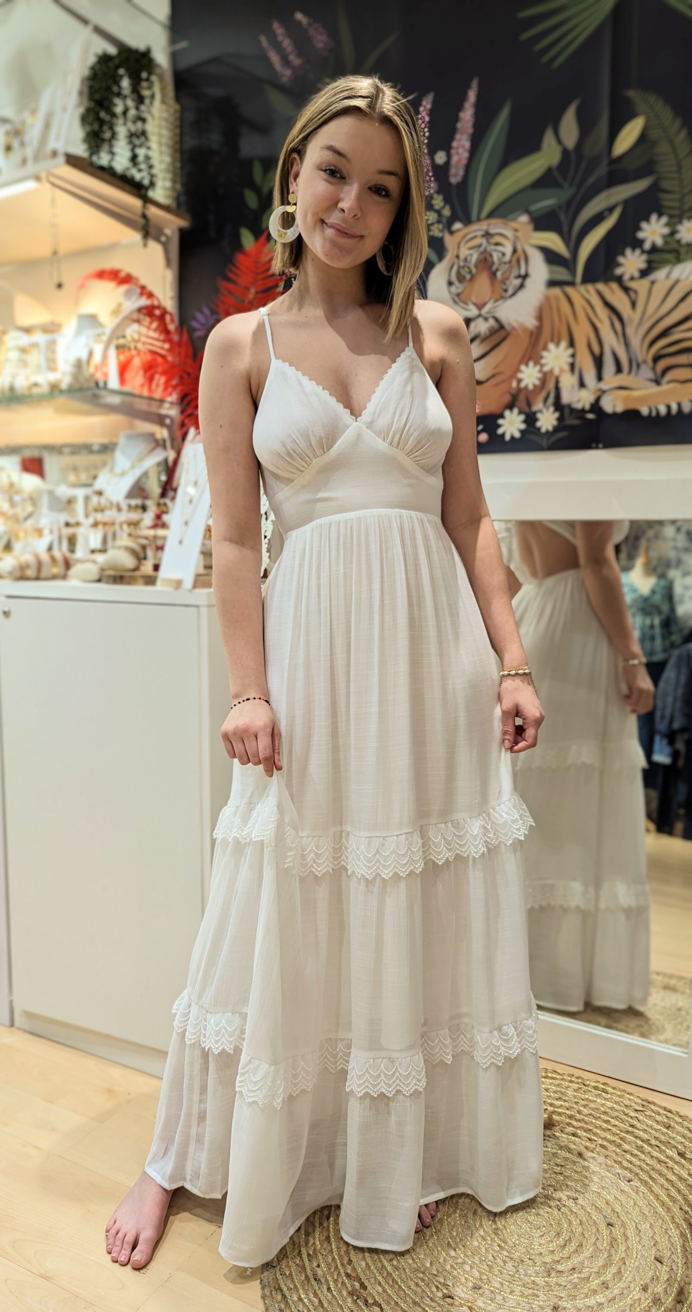 robe longue esmeralda bohème blanc uni marque ycoo