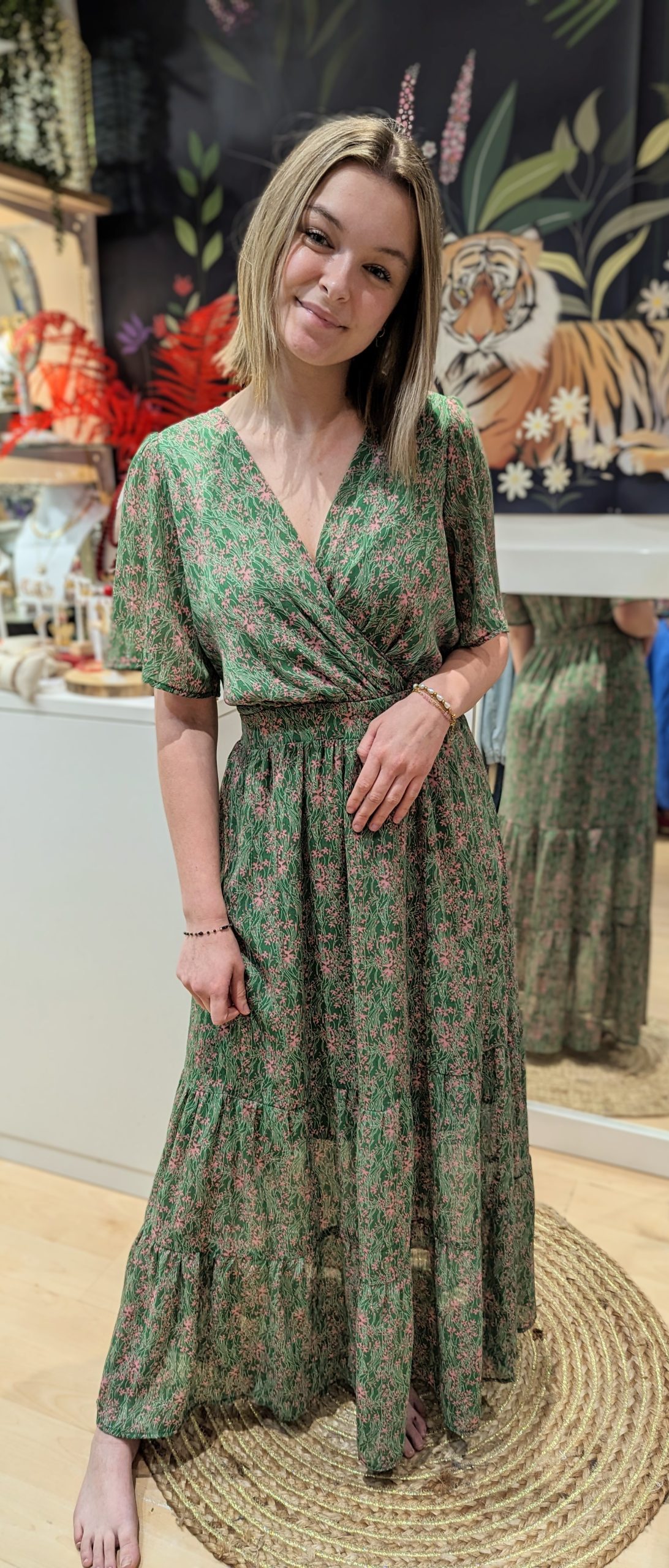 ROBE LONGUE julieta vert rose MARQUE YCOO