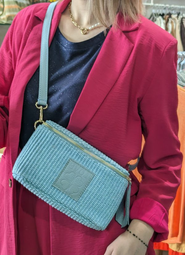 Sac Banane loukas rafia bleu cuir