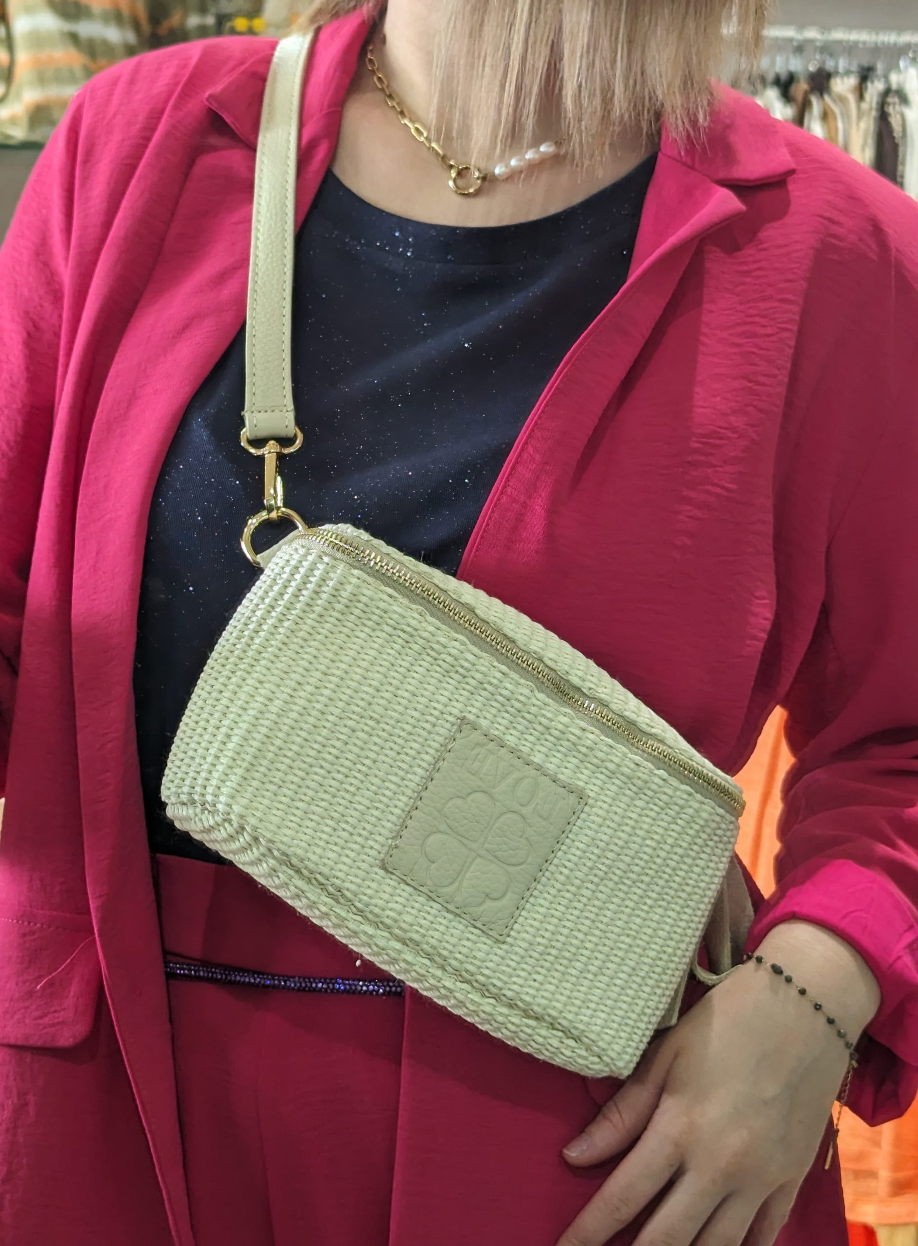 Sac Banane loukas rafia ecru cuir