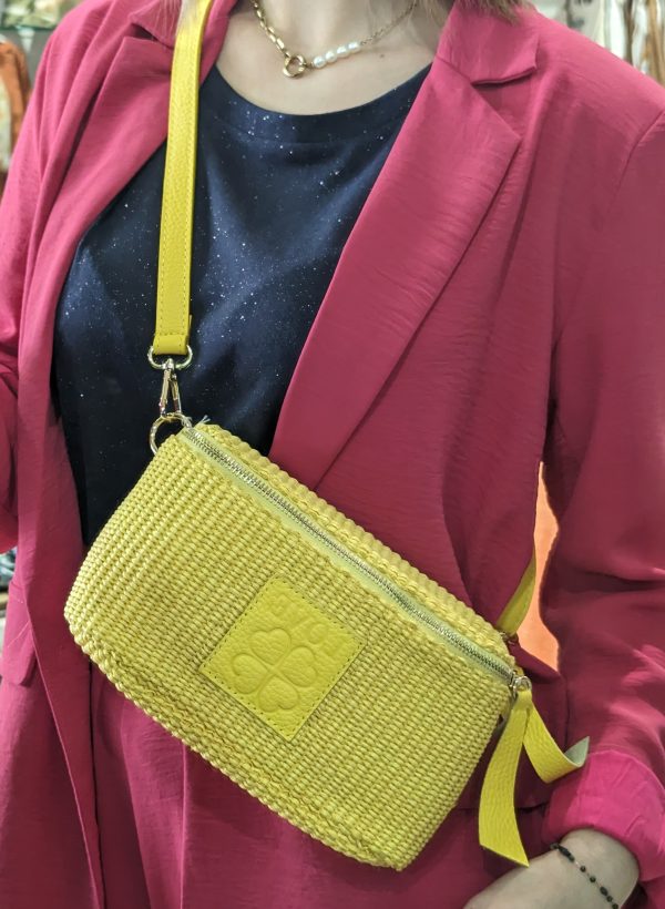 Sac Banane loukas rafia jaune cuir