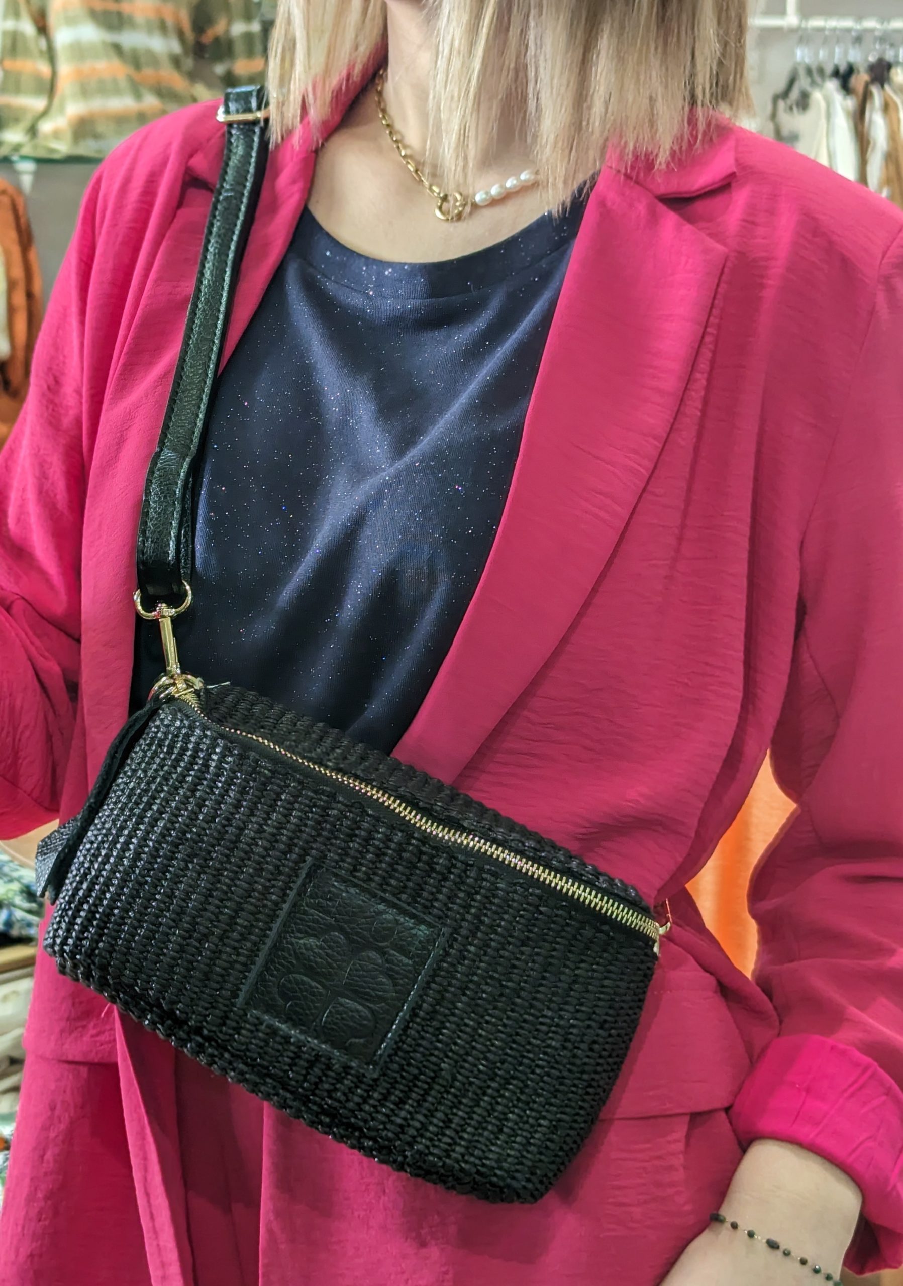 Sac Banane loukas rafia noir cuir