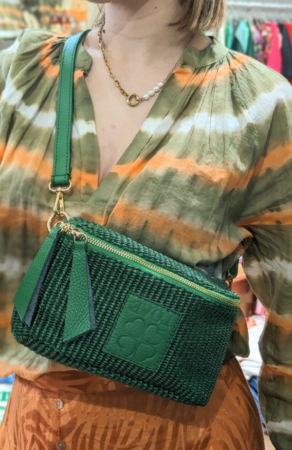 Sac Banane loukas rafia vert cuir