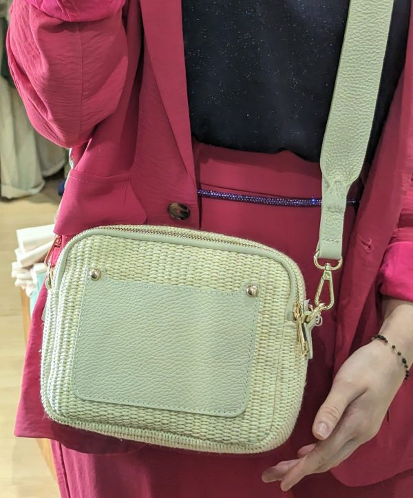 Sac Bandoulière rafia ecru cuir