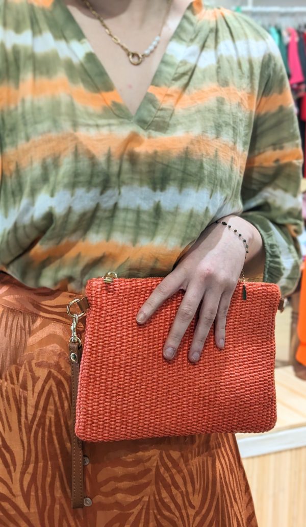 Sac pochette ecru corail cuir