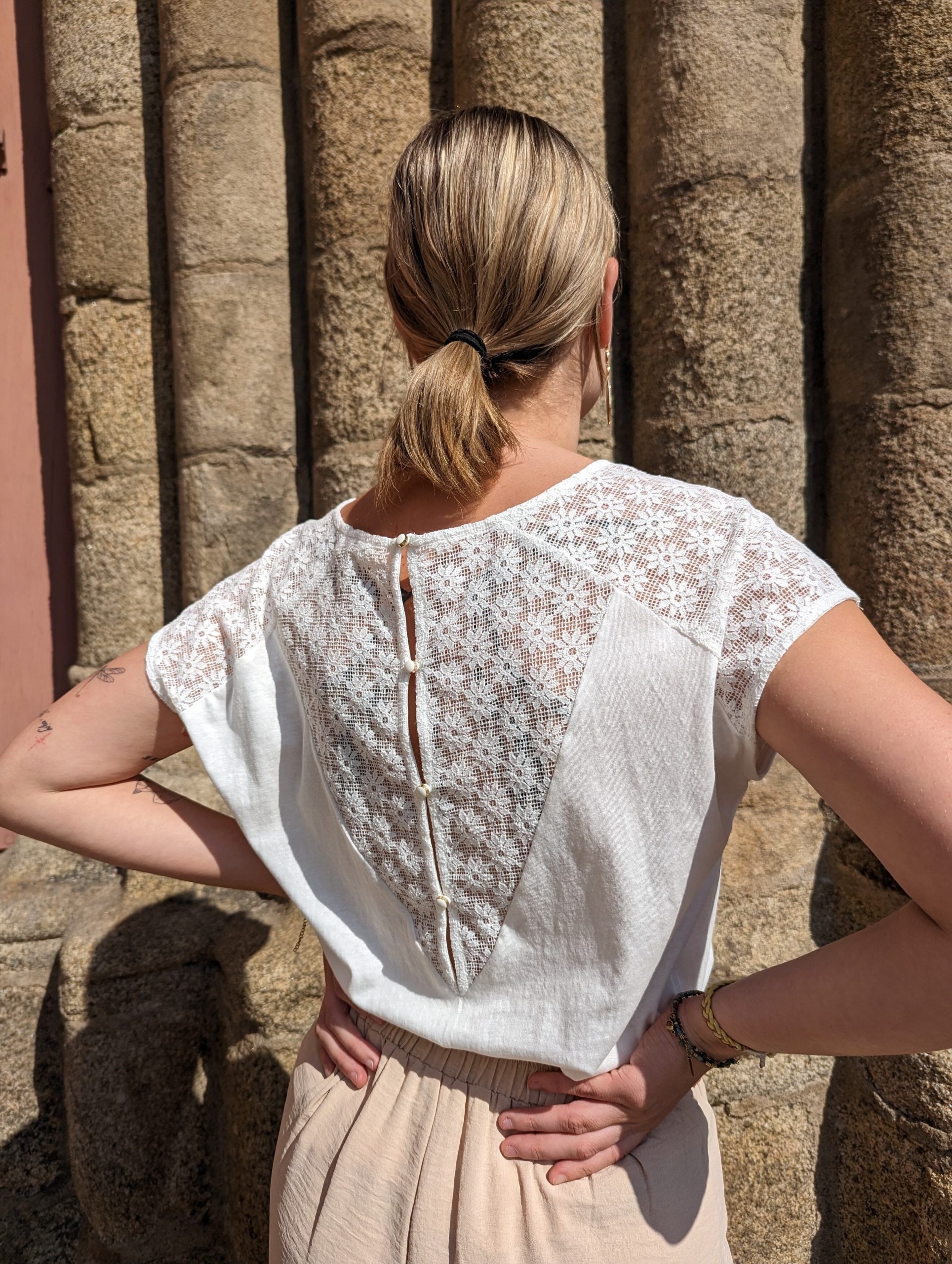 Top Béatrice ecru dentelle marque ycoo