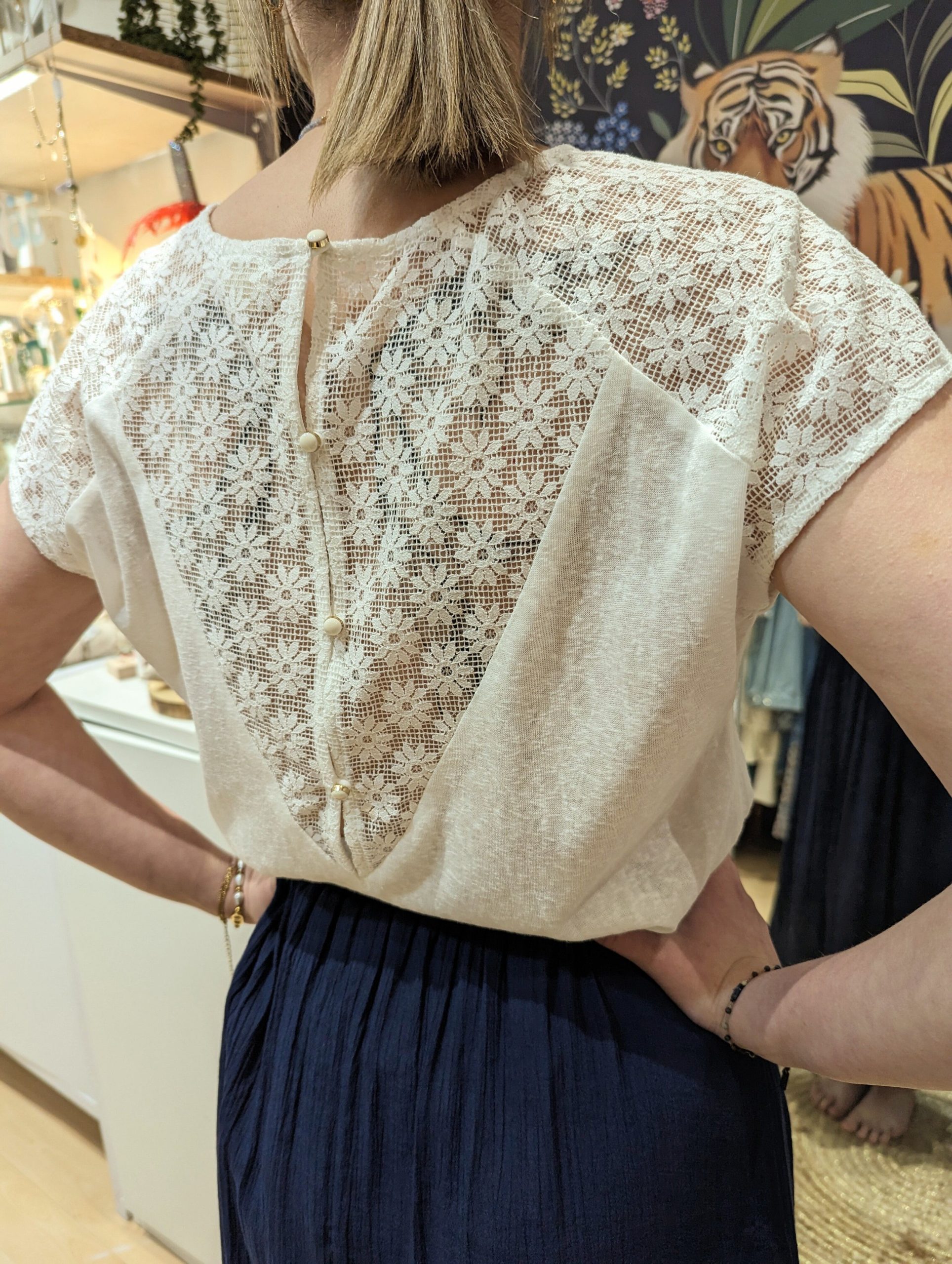 Top Béatrice ecru dentelle marque ycoo
