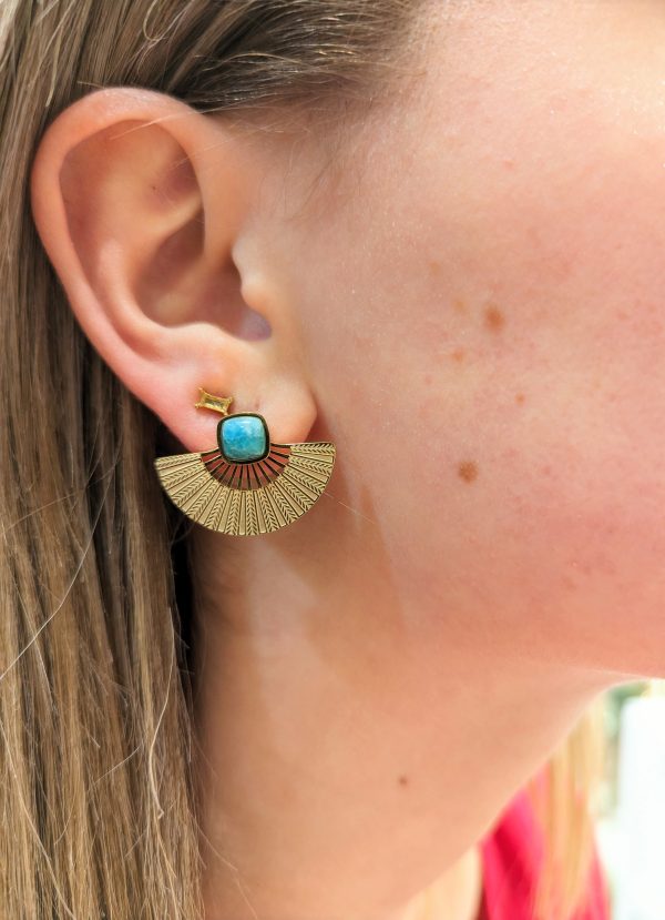 boucles d'oreilles amazonite acier inoxydable doré marque OMACOO