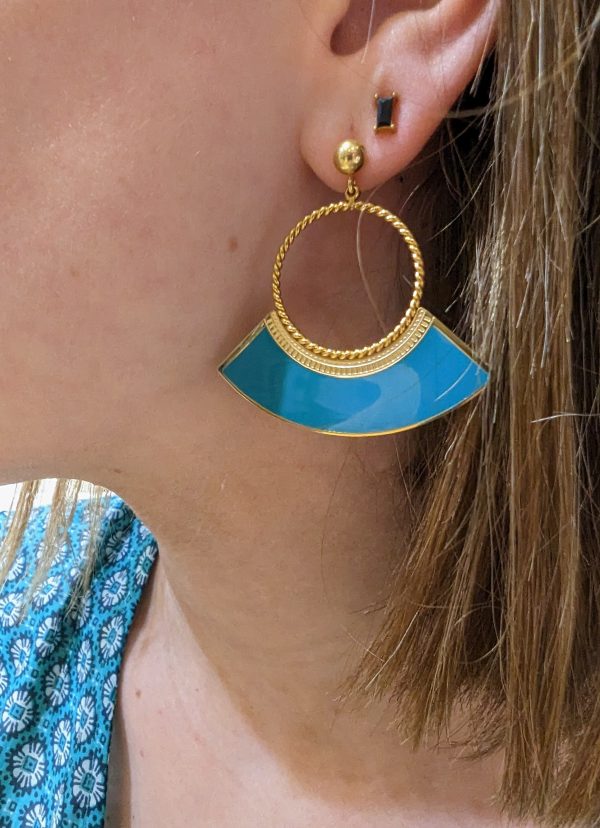 boucles d'oreilles bleu acier inoxydable doré marque OMACOO