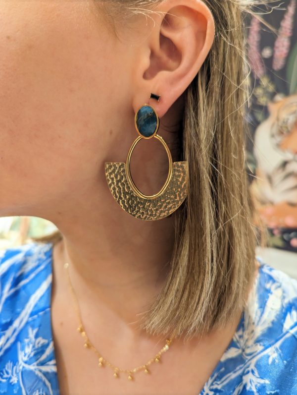 boucles d'oreilles lapis lazuli acier inoxydable doré marque OMACOO