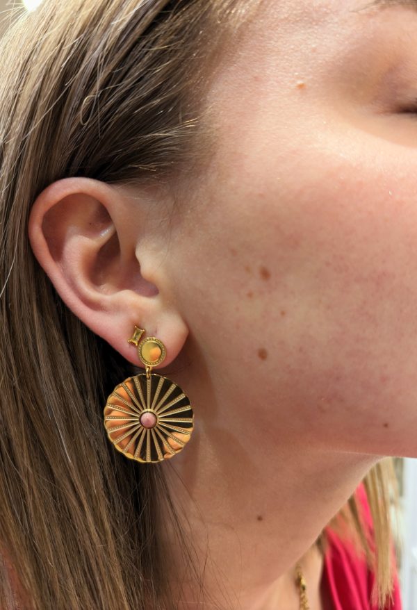 boucles d'oreilles quartz rose acier inoxydable doré marque OMACOO