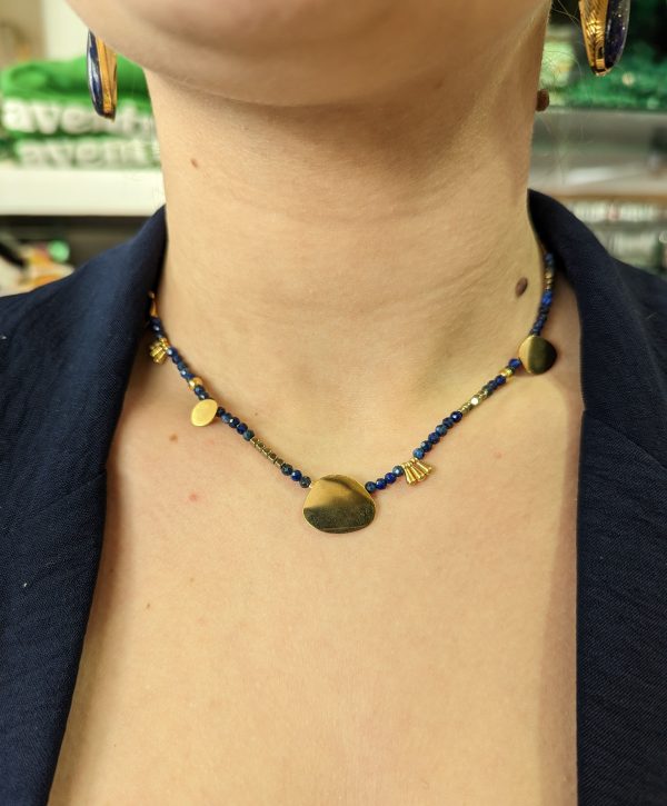 collier pierre naturelle lapis lazuli acier inoxydable marque omacoo