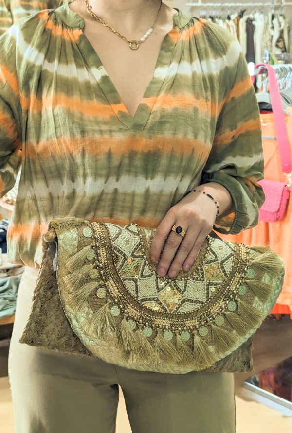 pochette boheme rafia nacre