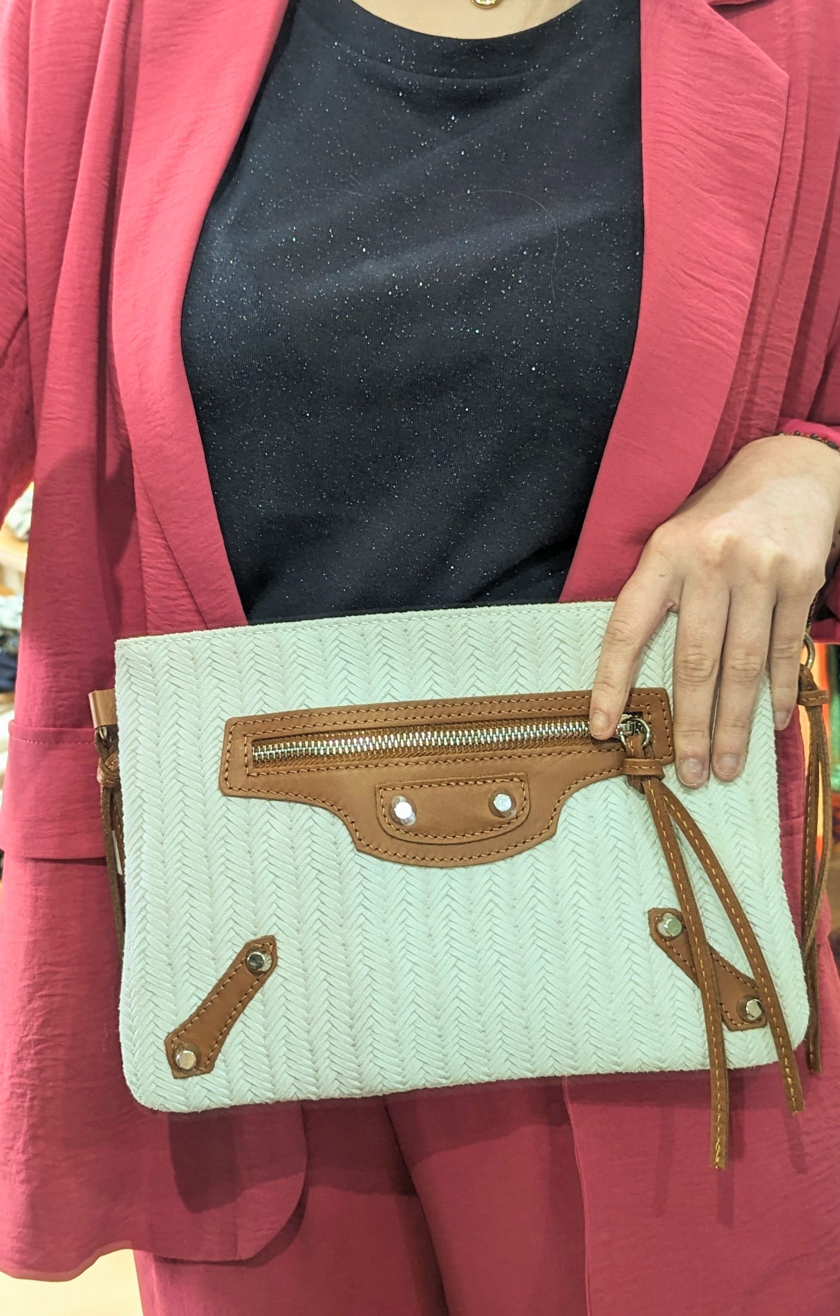 pochette lou blanc bandoulière cuir tressé