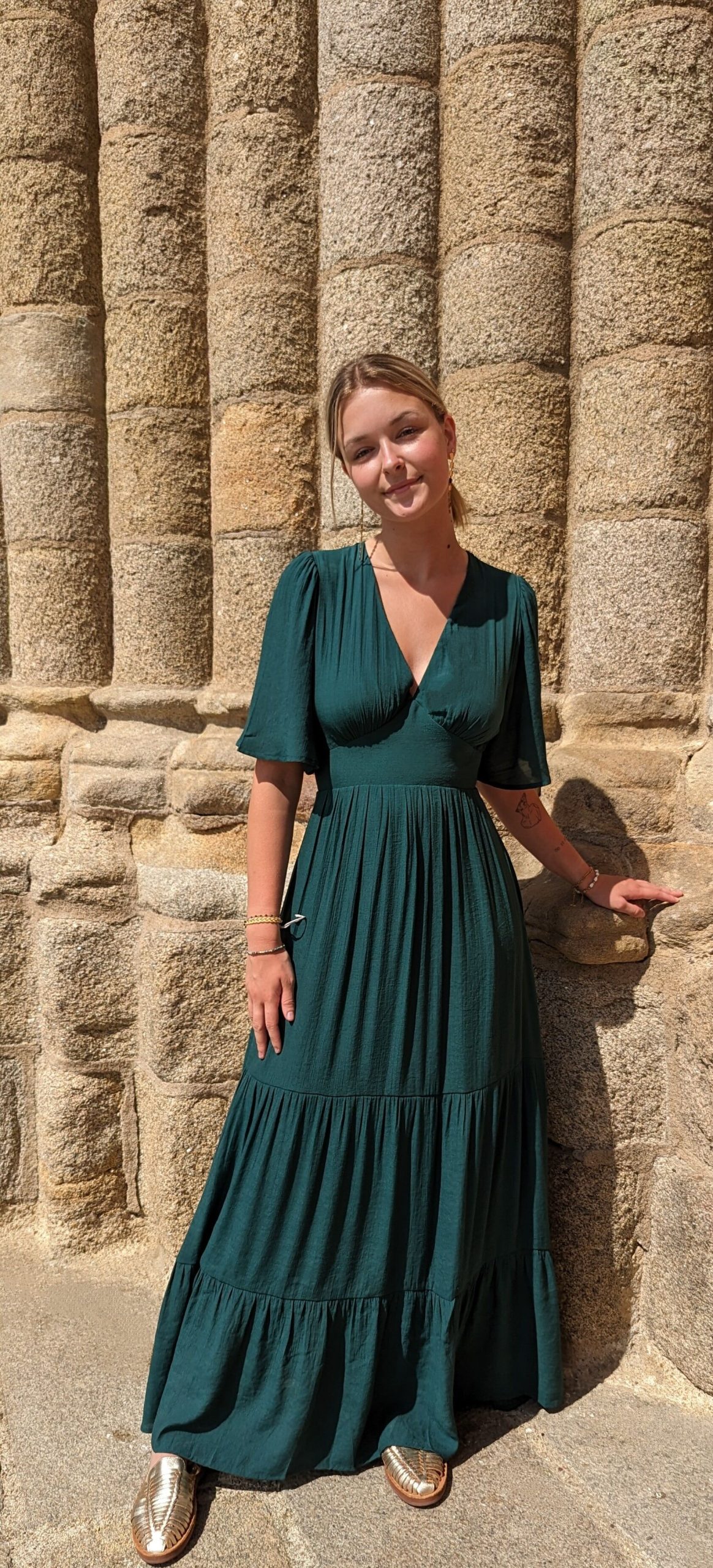 robe longue delphes emeraude uni dos nu marque ycoo