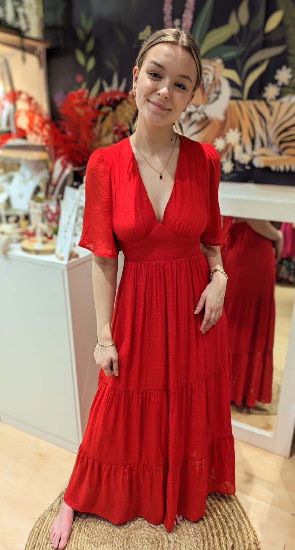 robe longue delphes rouge uni dos nu marque ycoo