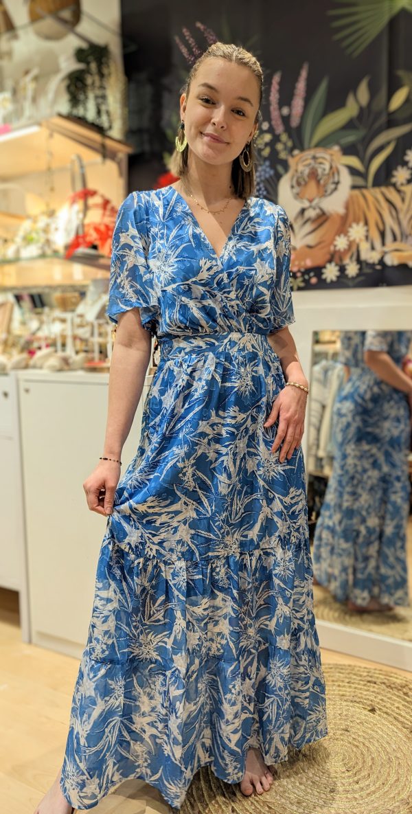 robe longue imprime bleu marque ycoo