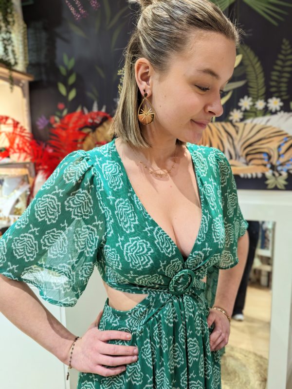 robe longue luna cut out vert dos nu marque ycoo