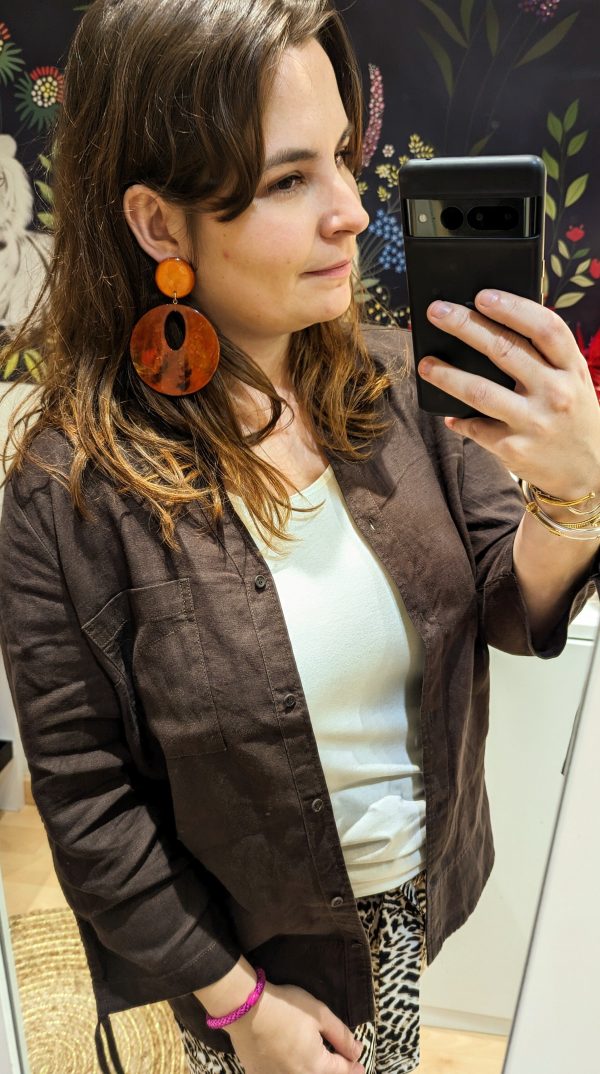 veste chemise marron lin marque diane laury