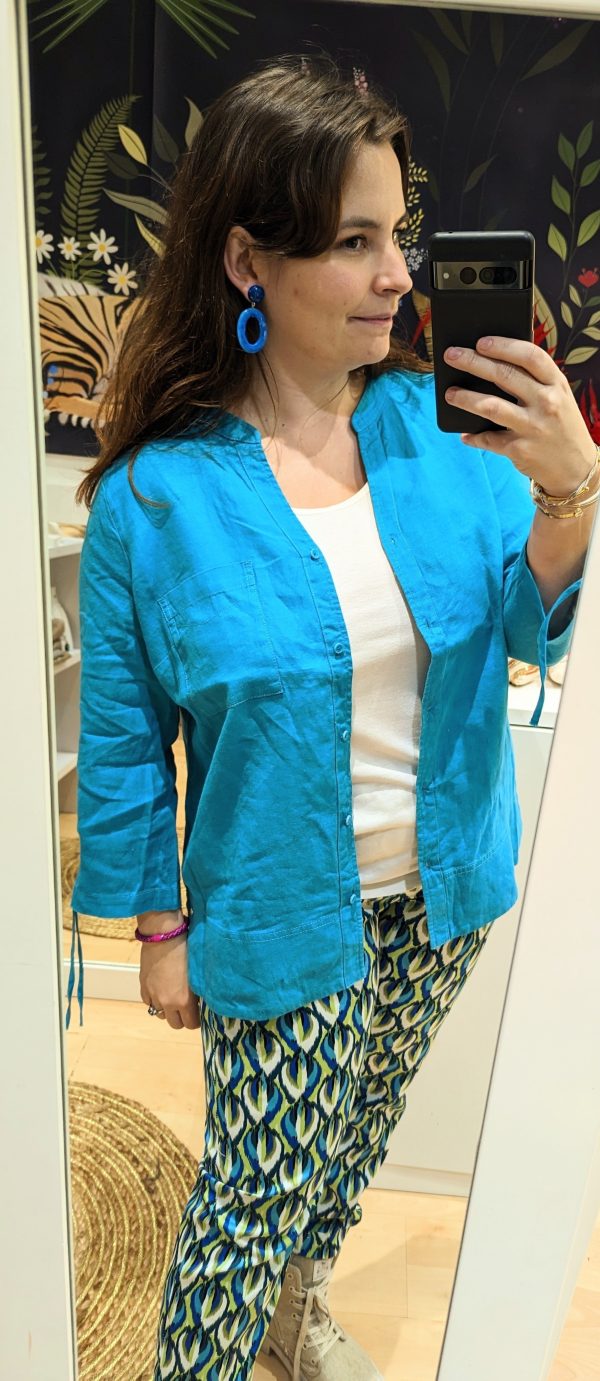 veste chemise turquoise lin marque diane laury