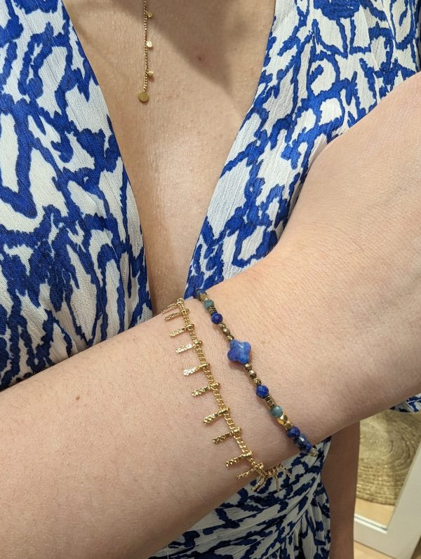 bracelet double rangs acier inoxydable doré lapis lazuli marque omacoo