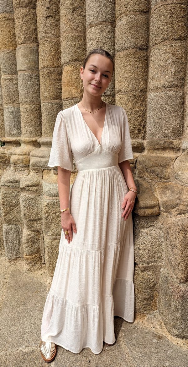 robe longue delphes ivoire uni dos nu marque ycoo