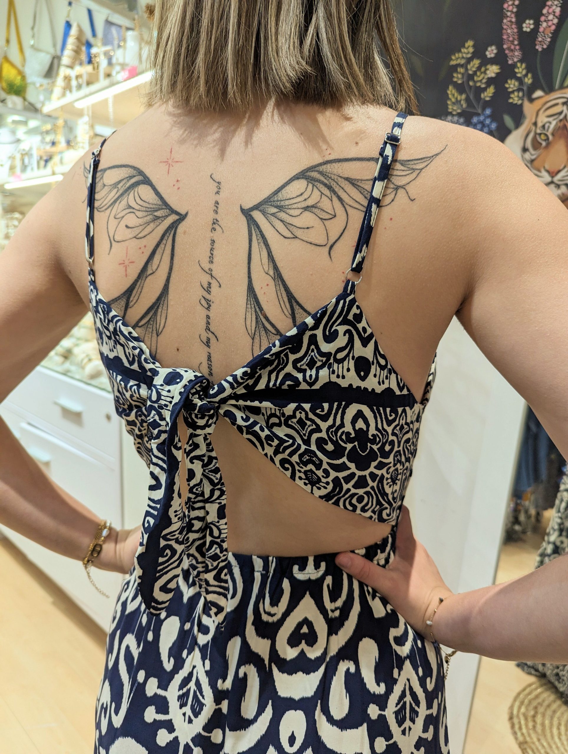 robe longue inès marine imprimé dos nu marque ycoo